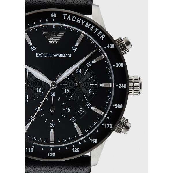 Emporio Armani men's leather chronograph