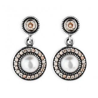 Palo Silver Earrings with pearl and round button - CE58A