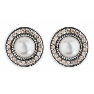 Pendientes Plata de Palo botón plata perla redonda - CE56A