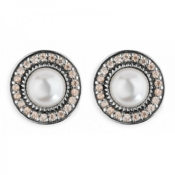Plata de Palo silver round pearl button earrings - CE56A