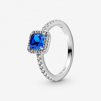 Anillo cuadrado azul brillante con halo