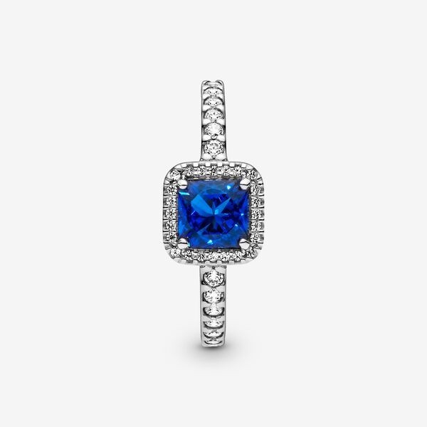Blue Square Sparkle Halo Ring