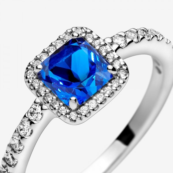 Blue Square Sparkle Halo Ring