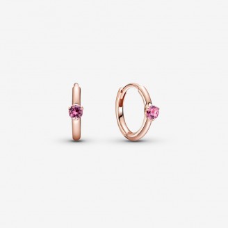 Pink Solitaire Huggie Hoop Earrings