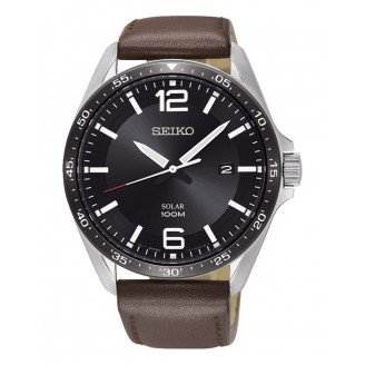 Seiko Solar Watch with Brown Leather Strap