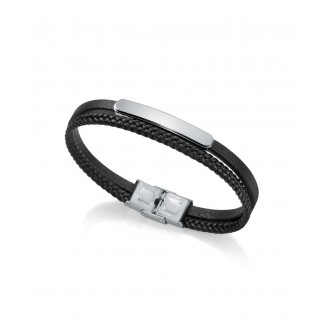Viceroy Air steel bracelet with two black leather straps, one braided and the other smooth with a steel plate