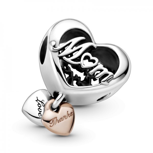 Charm in Sterling Silver and Pandora Rose Heart Thank You Mom