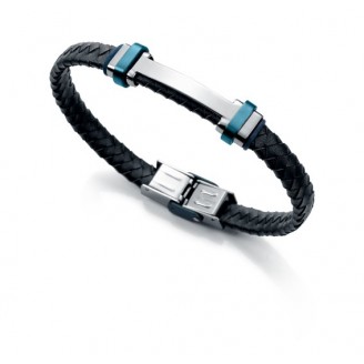 VICEROY BRACELET BLUE LEATHER BRAIDED WITH BICOLOUR STEEL