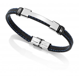 Viceroy black leather bracelet with blue stitching and steel plate