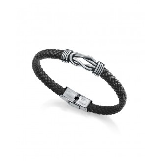 Pulsera Viceroy Air con nudos de acero y piel trenzada negra