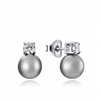 Trendy Sterling Silver Viceroy Earrings with a 4mm Zirconia and an 8mm Gray Pearl