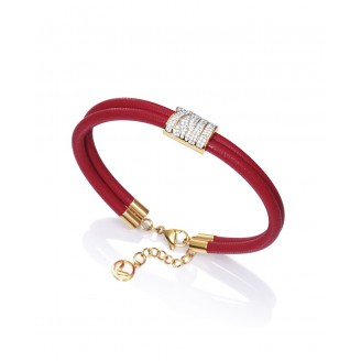 Viceroy Chic bracelet in double red tubular leather with a central piece of gold steel and zircons