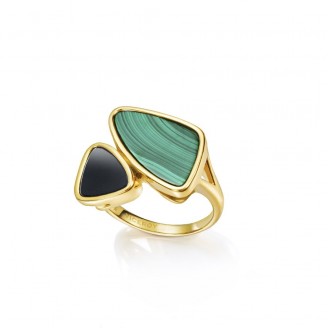 Viceroy Jewels ring in gold-plated silver with two semi-triangular pieces of onyx stone and natural malachite