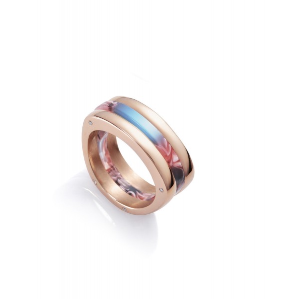 Viceroy Chic ring in pink steel with semi rectangular shape, with resin intermediate piece in pink and blue colors