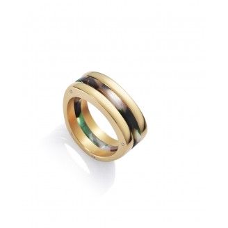 Viceroy Chic ring in golden steel with semi rectangular shape, with resin intermediate piece in greenish colors