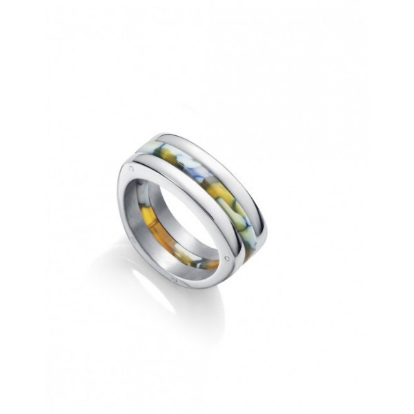 VICEROY CHIC RING IN SILVER PLATED STEEL WITH SEMI RECTANGULAR SHAPE, WITH INTERMEDIATE PIECE OF RESIN IN YELLOW AND BLUE COLORS