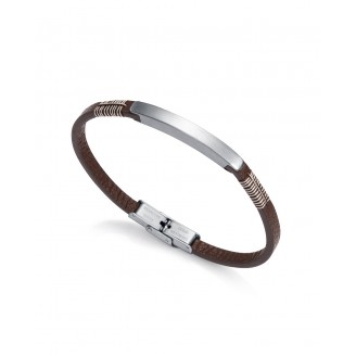 Viceroy Air bracelet in smooth brown leather, with a steel motif and white and brown cord details