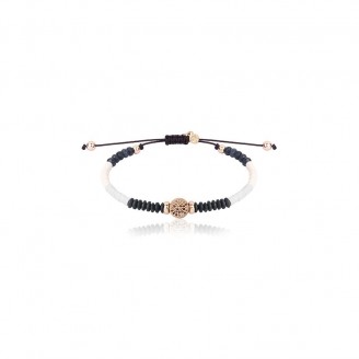 Rose gold plated silver bracelet, zircons, hematite, glass and rubber