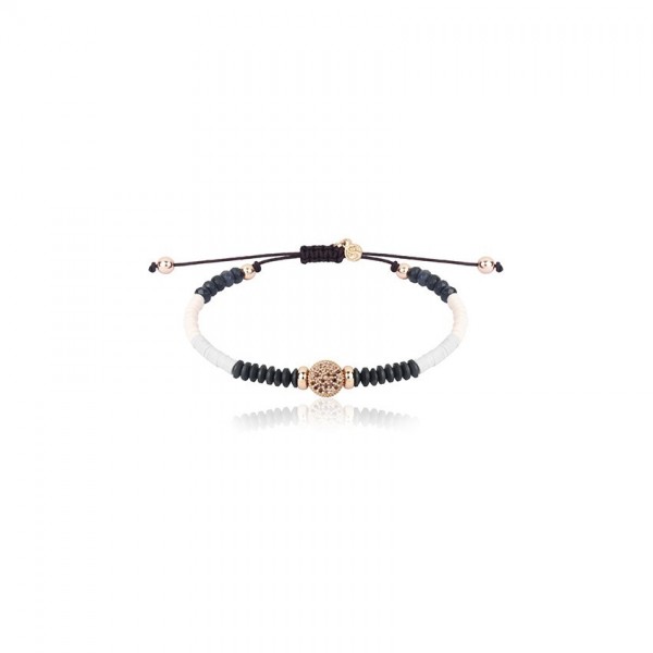 Rose gold plated silver bracelet, zircons, hematite, glass and rubber