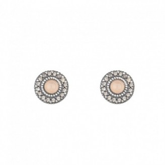 Silver earrings with a diameter of 7 mm, rose quartz and cava colored zircons