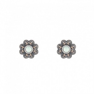 Silver, chalcedony and champagne colored zircons earrings