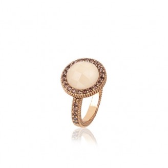 Rose gold plated silver ring, rose quartz and zircons