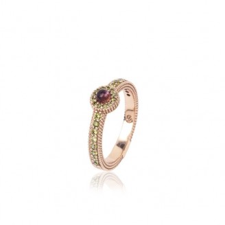 Silver ring, rose gold bath, tourmaline and zircons