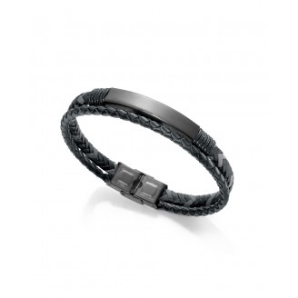 Viceroy Heat bracelet in black double braided leather with a steel plate