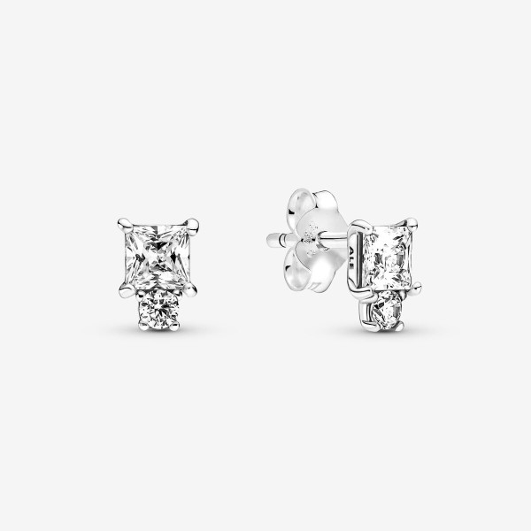 Shimmering Square and Circle Stud Earrings