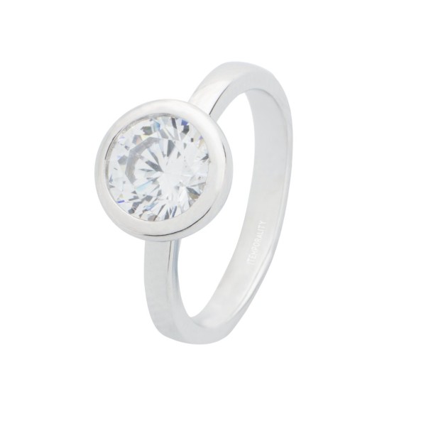 Silver solitaire ring with zirconia