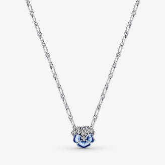 Blue Pansy Flower Necklace