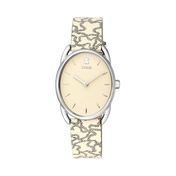Steel TOus Dai watch with beige Kaos leather strap