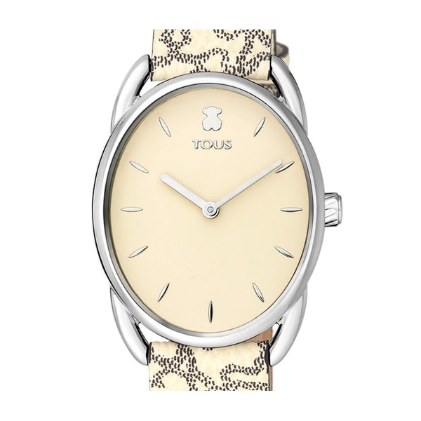 Steel TOus Dai watch with beige Kaos leather strap