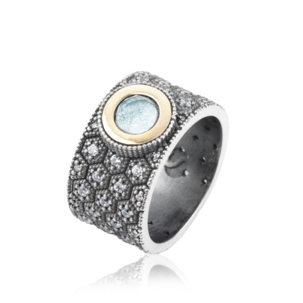 SORTIJA SUNFIELD PLATA/ORO AGUAMARINA