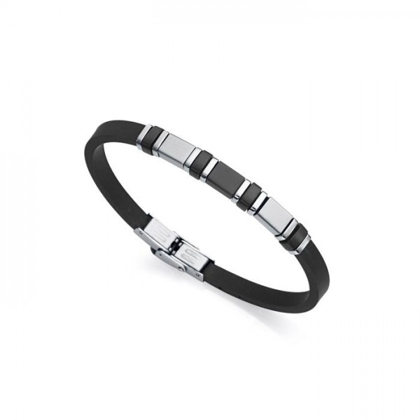 PULSERA ACERO IP NEGRO Y SILICONA NEGRA SR