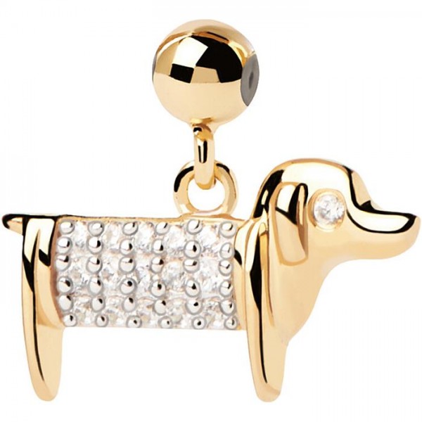 Charm Colgante PdPaola Perro Plata Baño Oro y Circonitas blancas CH01-080-U