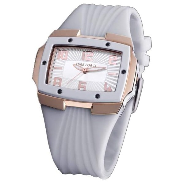 RELOJ TIME FORCE CAUCHO BLANCO ESFERA ROSE