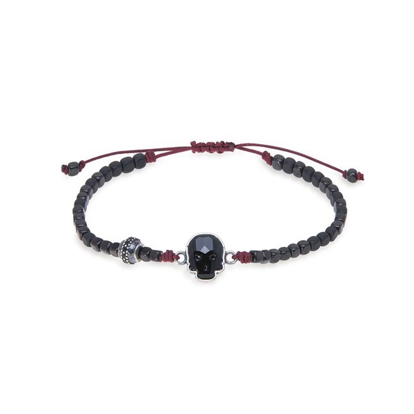 PULSERA PLATA PALO NYLON GRANATE CALAVERA