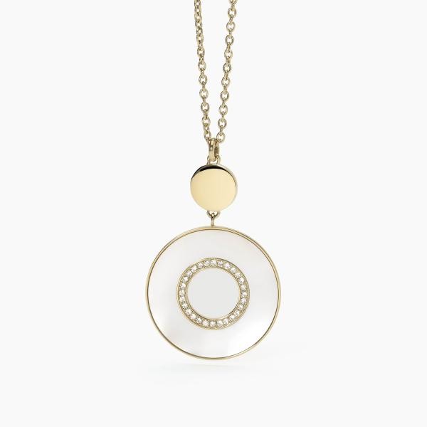 COLLAR ACERO CIRCULO MADRE PERLA DORADO
