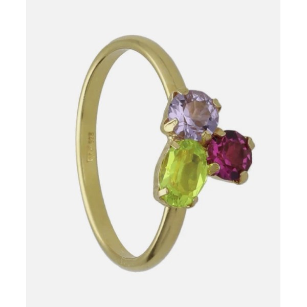 SORTIJA VICTORIA CRUZ MULTICOLOR BAÑO ORO