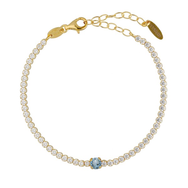 PULSERA VICTORIA CRUZ CASCADA AQUAMARINE BAÑO ORO