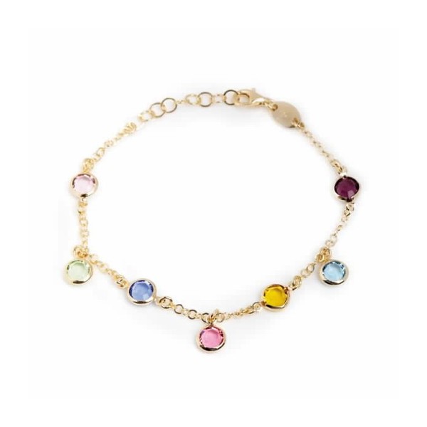 PULSERA VICTORIA CRUZ CRISTAL MULTICOLOR BAÑO ORO