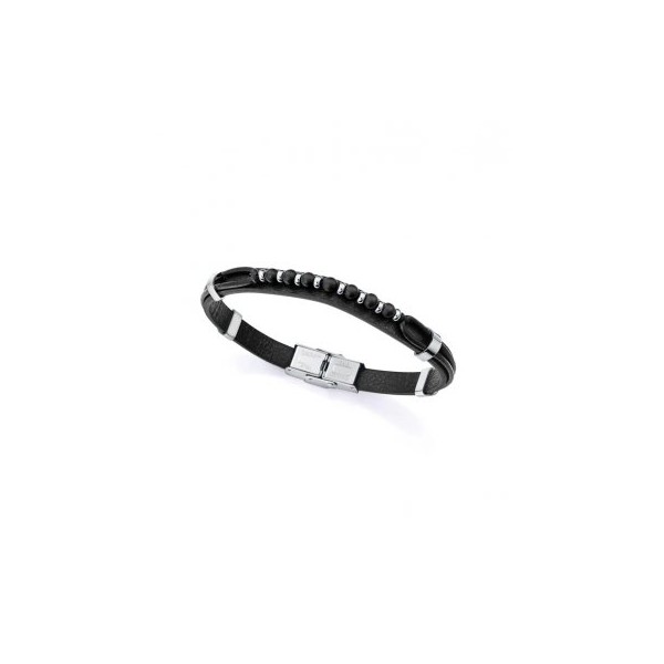 PULSERA VICEROY ACERO Y PIEL NEGRA SR FASHION