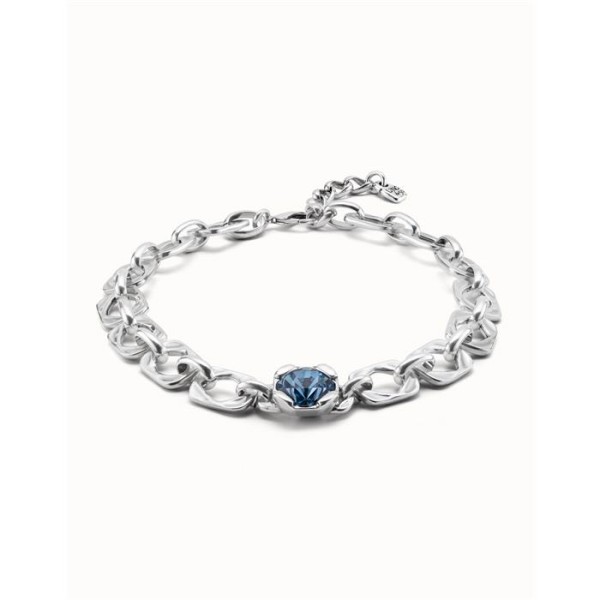 COLLAR UNODE50 BAÑO PLATA ESLABONES CRISTAL AZUL