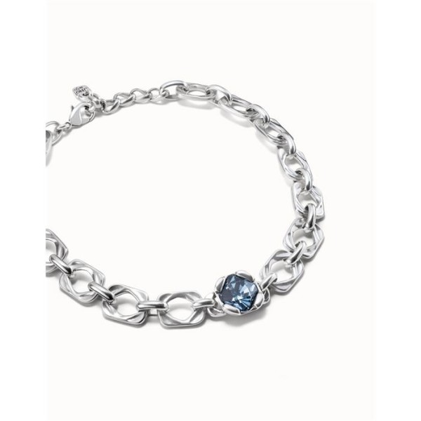 COLLAR UNODE50 BAÑO PLATA ESLABONES CRISTAL AZUL