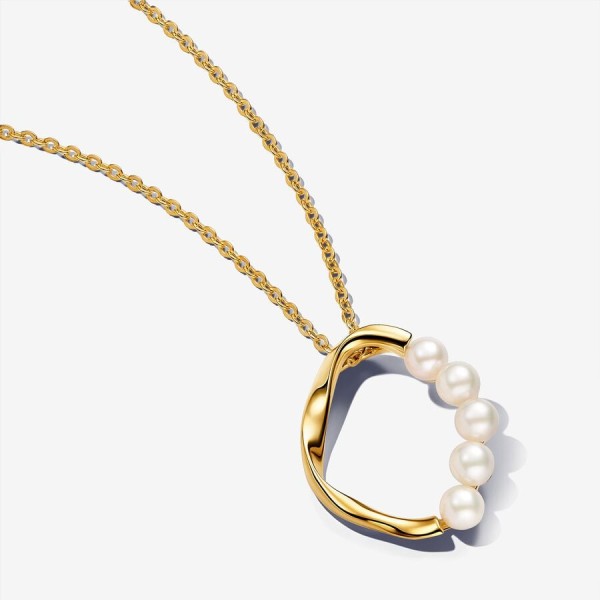 Collar Círculo Forma Orgánica en Pavé y Perla Cultivada de Agua Dulce