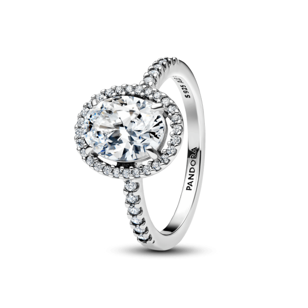 Anillo Halo Ovalado Brillante Plateado