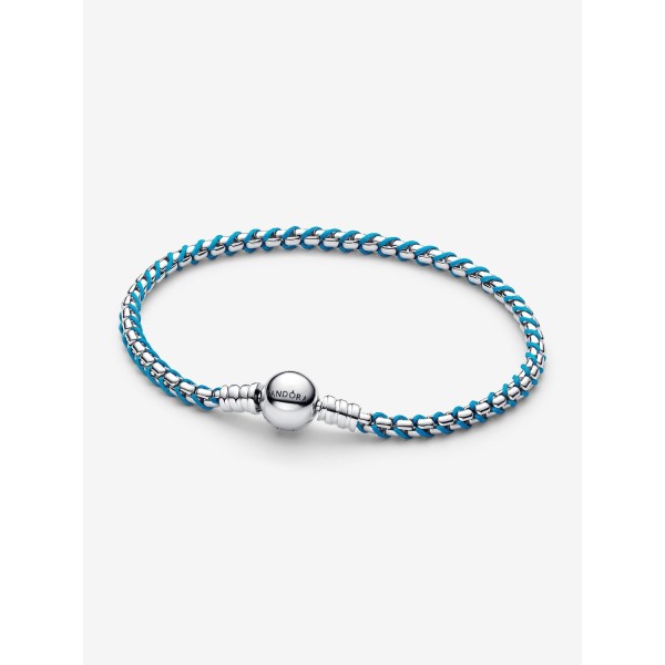 PULSERA PANDORA CAJA CORDON AZUL TURQUESA ENTRETEJIDO
