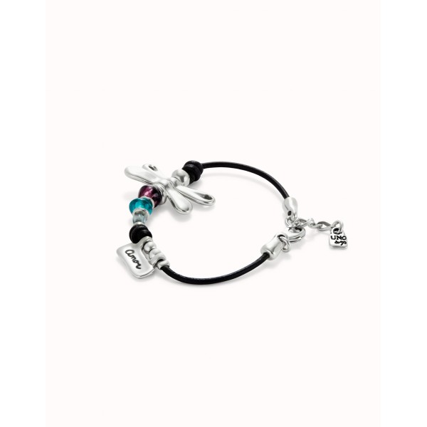 Pulsera con libélula bañada en plata de ley y cristales