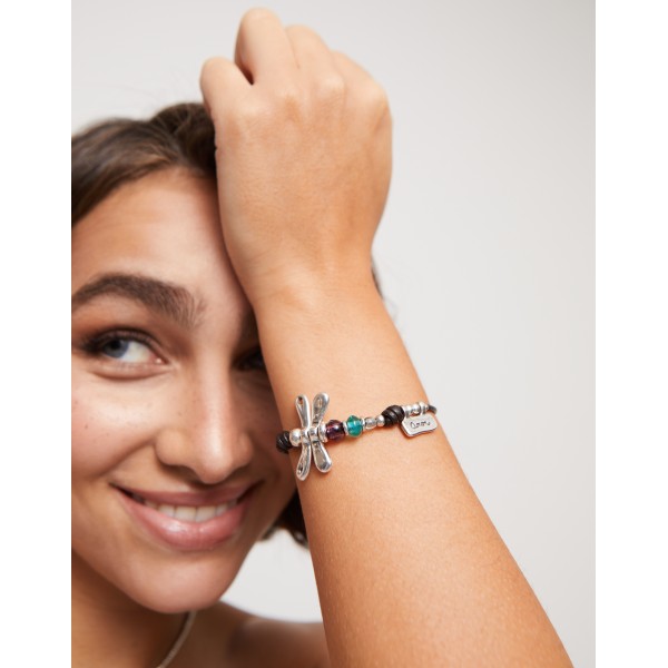 Pulsera con libélula bañada en plata de ley y cristales